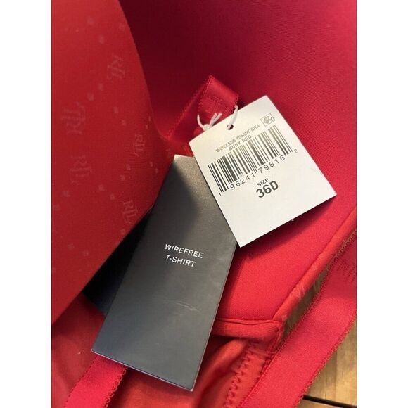 Ralph Lauren Size 36D Lightly Padded Wireless RLL Logo T Shirt Bra Ruby Red NWT - Picture 5 of 5